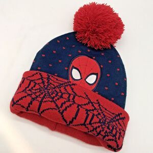 Marvel Spiderman Knit Hat Spidey Pom Stocking Beanie Cap Ski Snow Winter OSFM